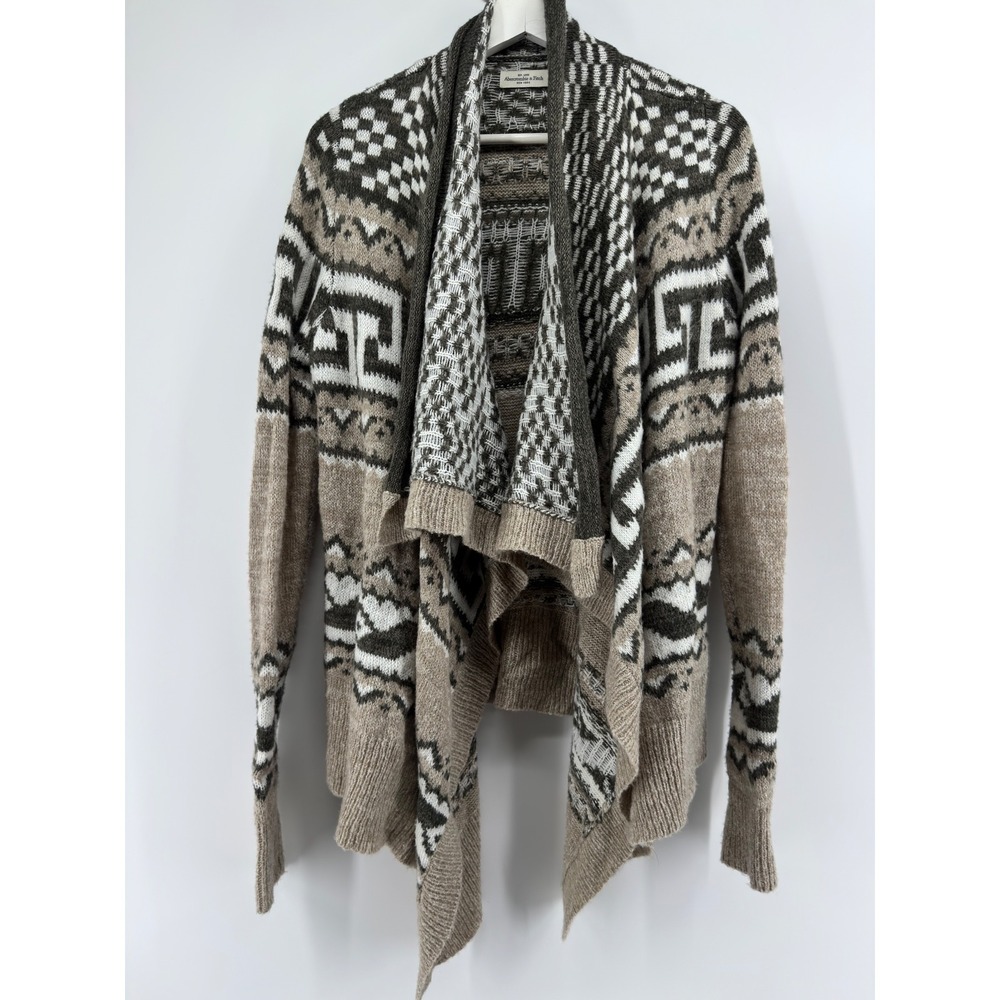 Abercrombie & Fitch Brown Geometric Fair Isle Draped Open Front Cardigan M/L